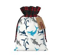 Bolsa de Navidad a cuadros a juego con estampado de tiburones con cordón, 11 x 17 cm para Navidad o Halloween