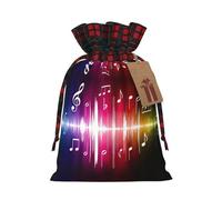 Bolsa de Navidad a cuadros a juego con estampado musical con cordón, 4.7 x 6.9 pulgadas para Navidad, Halloween
