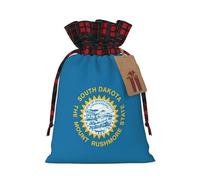 Bolsa de Navidad a cuadros con estampado de bandera de Dakota del Sur con cordón para fiestas de cumpleaños de Navidad, 4.7 x 6.9 pulgadas