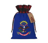 Bolsa de Navidad a cuadros con estampado de bandera del estado de Dakota del Norte con cordón para fiestas de cumpleaños de Navidad, 4.7 x 6.9 pulgadas