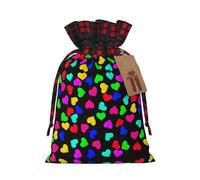 Bolsa de Navidad a cuadros con estampado de corazones arcoíris a juego con cordón, 12 x 17 cm para Navidad o Halloween