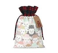 Bolsa de Navidad a cuadros con estampado de dibujos animados de ovejas coloridas a juego con cordón, 4.7 x 6.9 pulgadas para Navidad, Halloween