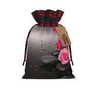 Bolsa de Navidad a cuadros con estampado de flores de spa y rosas a juego, diseño de cordón para fiesta de Navidad, embalaje de regalo