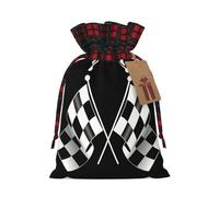 Bolsa de Navidad a cuadros de fórmula negra y blanca con estampado de banderas a juego con cordón para fiestas de cumpleaños de Navidad, 4.7 x 6.9 pulgadas