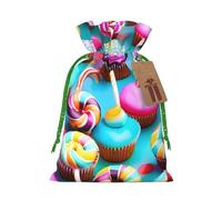 Bolsa de Navidad colorida con estampado de donas de piruleta dulce para decoración de temporada