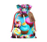 Bolsa de Navidad colorida con estampado de donas de piruleta dulce para decoración de temporada