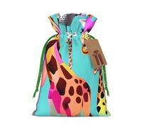 Bolsa de Navidad colorida con estampado de jirafa para amantes de los amantes de la jirafa, bolsas con cordón para regalos de vacaciones, saco de Navidad, decoración de fiesta