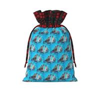 Bolsa de Navidad con cordón a cuadros con estampado de delfín a juego con etiqueta de papel kraft de 4.7 x 6.9 pulgadas para Halloween