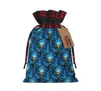 Bolsa de Navidad con cordón a juego con diseño de calavera fantasma de terror con etiqueta de papel kraft de 4.7 x 6.9 pulgadas para Halloween