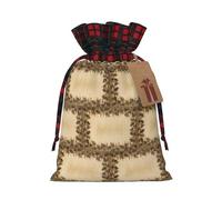 Bolsa de Navidad con cordón a juego con estampado de cono de pino con etiqueta de papel kraft de 4.7 x 6.9 pulgadas para Halloween