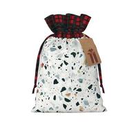 Bolsa de Navidad con cordón a juego con estampado de mármol de terrazo pastel con etiqueta kraft de 4.7 x 6.9 pulgadas para Halloween