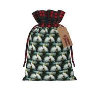 Bolsa de Navidad con cordón a juego con estampado de pavo real blanco con etiqueta de papel kraft de 4.7 x 6.9 pulgadas para Halloween