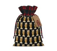 Bolsa de Navidad con cordón a juego con estampado de piña dorada con etiqueta de papel kraft de 4.7 x 6.9 pulgadas para Halloween