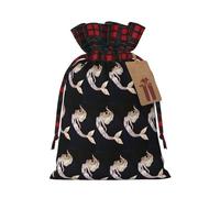 Bolsa de Navidad con cordón a juego con estampado de sirena negra con etiqueta de papel kraft de 4.7 x 6.9 pulgadas para Halloween
