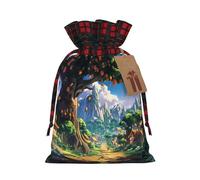 Bolsa de Navidad con cordón ajustable y diseño de árbol frutal en Village Head. Ideal para cumpleaños, aniversarios, fiestas, dulces y otras ocasiones.