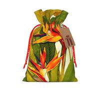 Bolsa de Navidad con cordón con estampado de pájaro tropical del paraíso con etiqueta de papel kraft de 4.7 x 6.9 pulgadas para regalos de Halloween