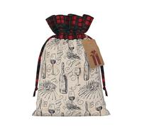 Bolsa de Navidad con cordón de ajuste a juego para vino y bodega, diseño de campo de uva, con etiqueta de papel kraft de 4.7 x 6.9 pulgadas para Halloween