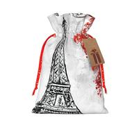 Bolsa de Navidad con cordón de impresión de París con etiqueta Kraft de 4.7 x 6.9 pulgadas para regalos de Halloween