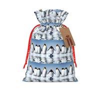 Bolsa de Navidad con cordón de impresión de pingüinos con etiqueta de papel kraft de 4.7 x 6.9 pulgadas para regalos de Halloween