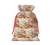 Bolsa de Navidad con cordón para impresión de conchas en la playa con etiqueta de papel kraft de 4.7 x 6.9 pulgadas para regalos de Halloween