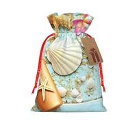 Bolsa de Navidad con cordón para impresión de conchas marinas con etiqueta de papel kraft de 4.7 x 6.9 pulgadas para regalos de Halloween