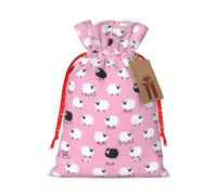 Bolsa de Navidad con cordón para todos los adultos, diseño de ovejas blancas sobre fondo rosa