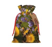 Bolsa de Navidad con cordón y estampado de abejas rurales y flores silvestres, reutilizable, para fiestas de cumpleaños, bodas, vacaciones