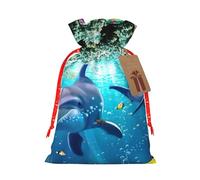 Bolsa de Navidad con cordón y estampado de peces de delfín submarino con etiqueta de papel kraft de 4.7 x 6.9 pulgadas para regalos de Halloween