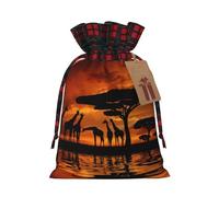 Bolsa de Navidad con diseño de jirafa de África con diseño de árbol majestuoso a juego a juego, diseño de cordón para fiesta de Navidad, embalaje de regalo