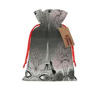 Bolsa de Navidad con diseño de la Torre Eiffel de París de 4.7 x 6.9 pulgadas con cordón y bonita etiqueta de papel kraft, se adapta a regalos y artículos pequeños diarios