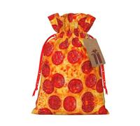 Bolsa de Navidad con estampado 3D de pizza y pepperoni de 4.7 x 6.9 pulgadas, cierre de cordón, para Navidad, aniversarios, cumpleaños