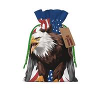 Bolsa de Navidad con estampado de águila con bandera de Estados Unidos, paquete de vacaciones premium, embalaje festivo de Navidad con diseños alegres