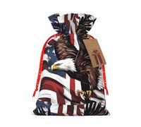 Bolsa de Navidad con estampado de águila con bandera de Estados Unidos, paquete de vacaciones premium, embalaje festivo de Navidad con diseños alegres