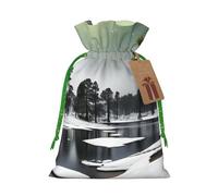 Bolsa de Navidad con estampado de árbol de aguja de pino, bolsas con cordón para regalos de vacaciones, saco de Navidad, decoración de fiesta