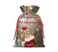 Bolsa de Navidad con estampado de ardilla de 4.7 x 6.9 pulgadas con cordón y bonita etiqueta de papel kraft, se adapta a regalos y artículos pequeños diarios