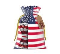 Bolsa de Navidad con estampado de bandera de Estados Unidos y paz hippie - Paquete de vacaciones premium, embalaje festivo de Navidad con diseños alegres
