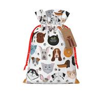 Bolsa de Navidad con estampado de caras de gato y perro, bulldog, beagle, labrador, bolsas con cordón para regalos de vacaciones, saco de Navidad, regalo de decoración de fiesta