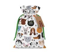 Bolsa de Navidad con estampado de caras de gato y perro, bulldog, beagle, labrador, bolsas con cordón para regalos de vacaciones, saco de Navidad, regalo de decoración de fiesta