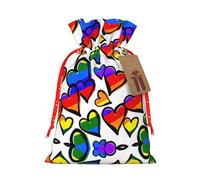 Bolsa de Navidad con estampado de corazones de orgullo gay de colores arcoíris de 4.7 x 6.9 pulgadas, cierre de cordón, para Navidad, aniversarios, cumpleaños