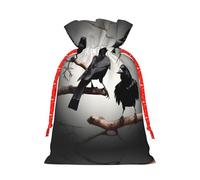 Bolsa de Navidad con estampado de cuervo negro con pájaros en una rama, bolsas con cordón para regalos de vacaciones, saco de Navidad, regalo de decoración de fiesta