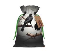 Bolsa de Navidad con estampado de cuervo negro con pájaros en una rama, bolsas con cordón para regalos de vacaciones, saco de Navidad, regalo de decoración de fiesta