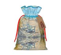 Bolsa de Navidad con estampado de escena de playa con sillas con cierre de cordón, 4.7 x 6.9 pulgadas para envolver regalos de cumpleaños y fiestas de Navidad