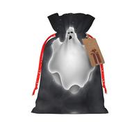 Bolsa de Navidad con estampado de fantasmas de Halloween y negro con cierre de cordón, 4.7 x 6.9 pulgadas para envolver regalos de cumpleaños y fiestas de Navidad