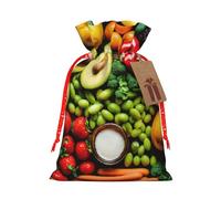 Bolsa de Navidad con estampado de frutas y verduras con cordón para regalos de Navidad, decoración de temporada, suministros de fiesta