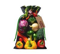 Bolsa de Navidad con estampado de frutas y verduras con cordón para regalos de Navidad, decoración de temporada, suministros de fiesta