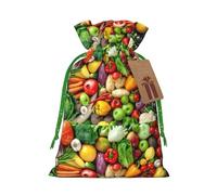 Bolsa de Navidad con estampado de frutas y verduras frescas con cordón para regalos de Navidad, decoración de temporada, suministros de fiesta
