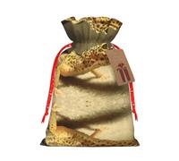 Bolsa de Navidad con estampado de geco de leopardo de arena de 4.7 x 6.9 pulgadas, cierre de cordón, para Navidad, aniversarios, cumpleaños