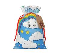 Bolsa de Navidad con estampado de gotas de lluvia, diseño de nubes de arco iris, saco de regalo de Navidad, bolsas de cordón para decoración de fiesta