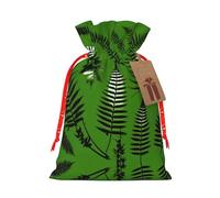 Bolsa de Navidad con estampado de hojas de helecho con cierre de cordón, 4.7 x 6.9 pulgadas para envolver regalos de cumpleaños y fiestas de Navidad