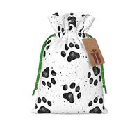 Bolsa de Navidad con estampado de huellas de perro, bolsas con cordón para regalos de vacaciones, saco de Navidad, decoración de fiesta